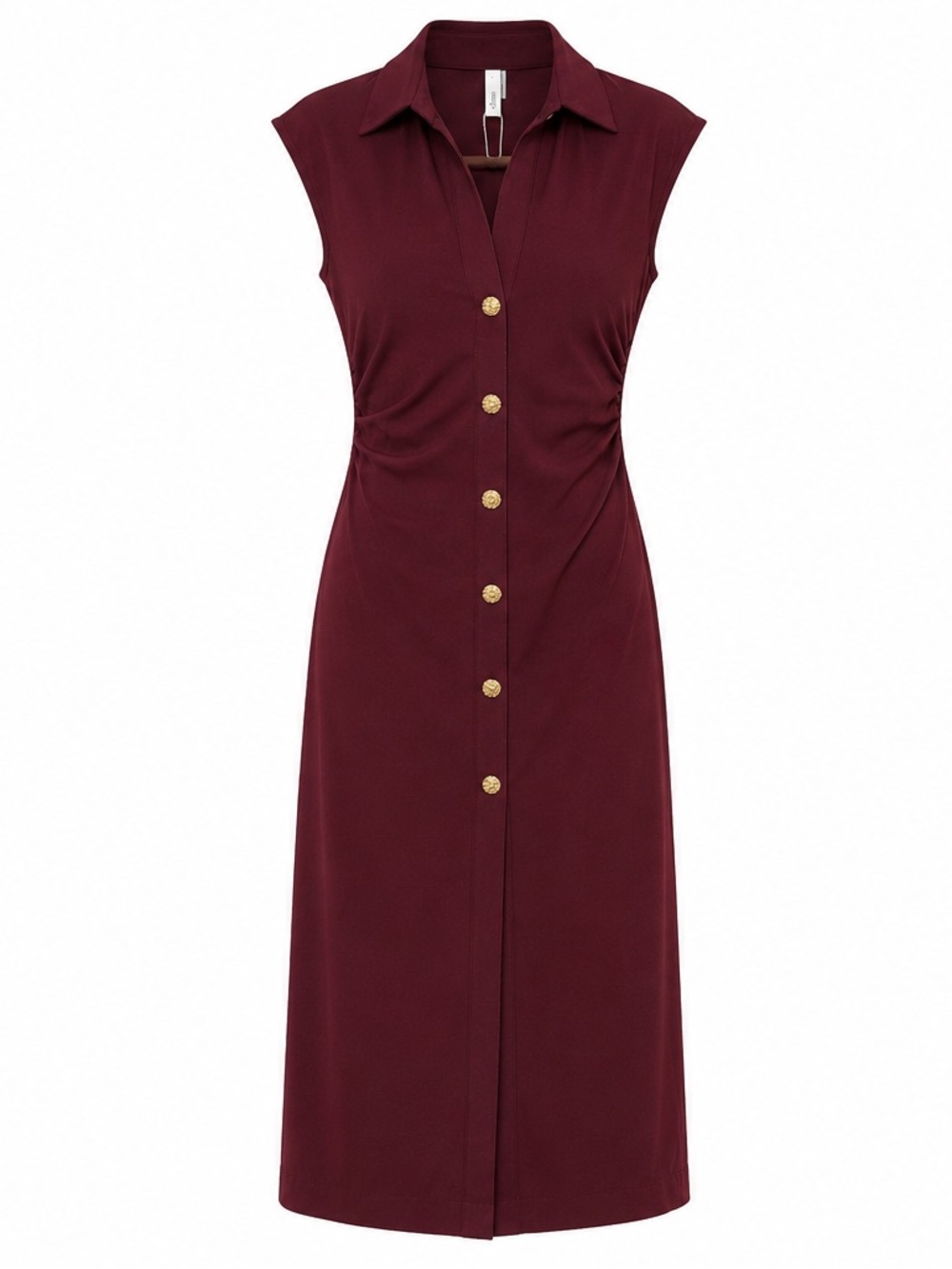 glam Burgundy Sleeveless Button-Front Midi Dress